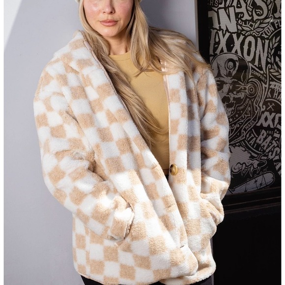 DIXXON Flannel Co Women's Checkered Hooded Sherpa Cardigan, Black White, L(NWT) - Picture 2 of 10